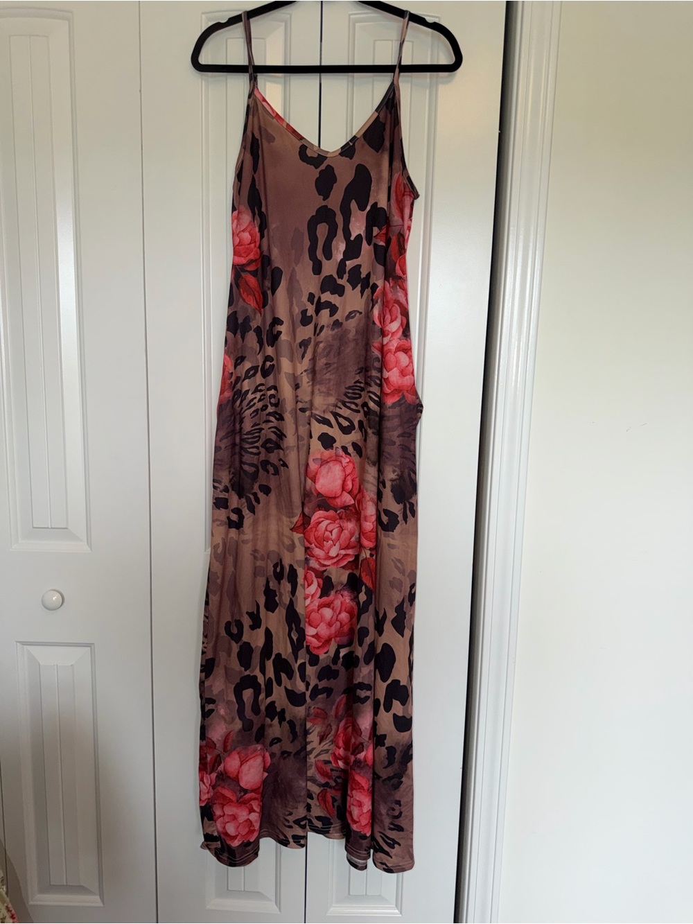 Floral Leopard Slip Dress in Brown and Pink Boho vibes